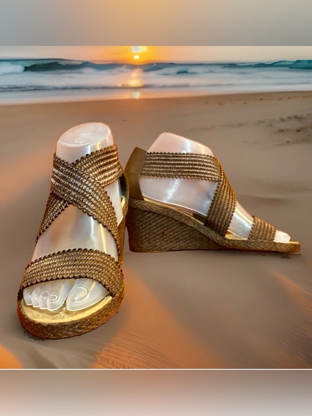 ANDRE ASSOUS Size 7 Brown Wedge Espadrilles, Criss-Cross Straps. Made in Spain
